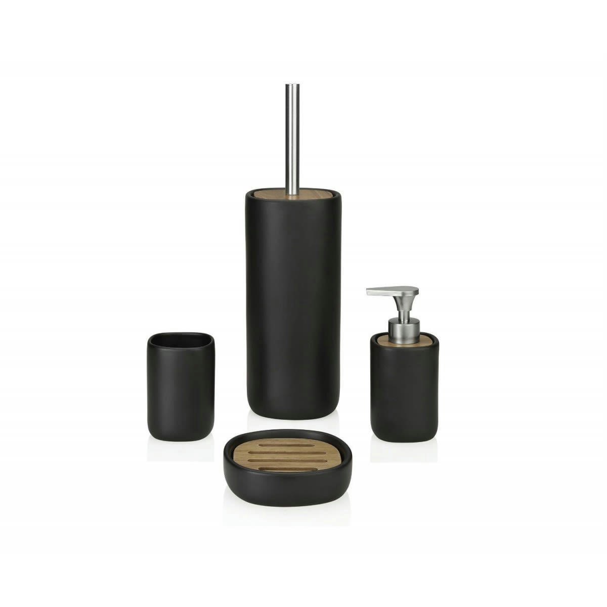 ACACIA - Distributeur de savon en céramique noire et acacia