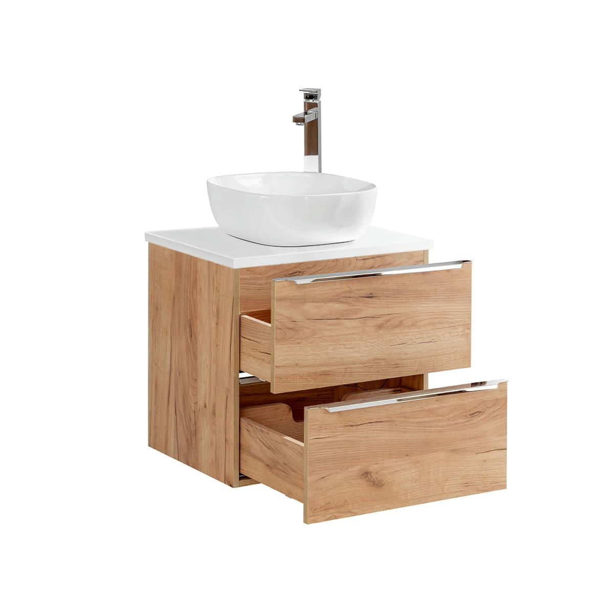 - Meuble simple vasque 60cm naturel et blanc