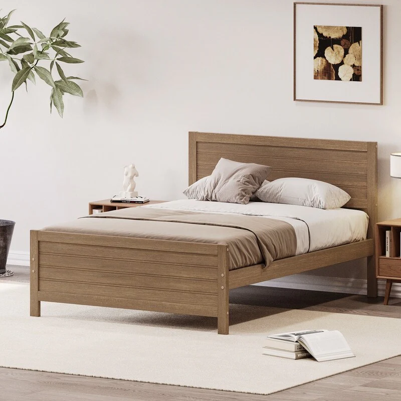 Wood Platform Bed Frame with Headboard,Full/Queen/King Size