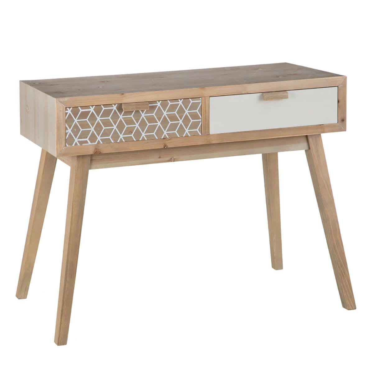 KERYN - Console  2 tiroirs avec motifs géométriques blancs