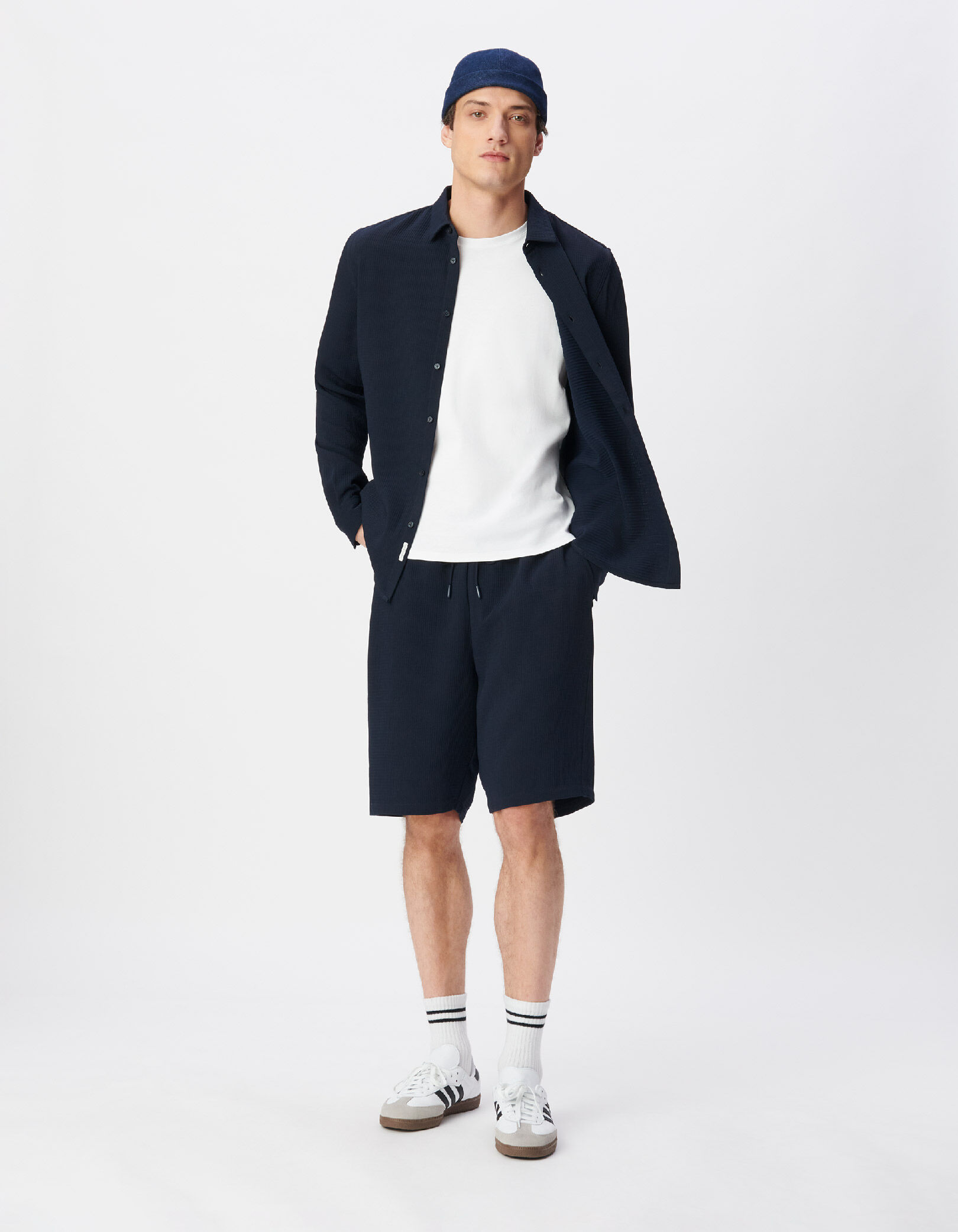 Chemise slim marine seersucker DRY FAST Homme