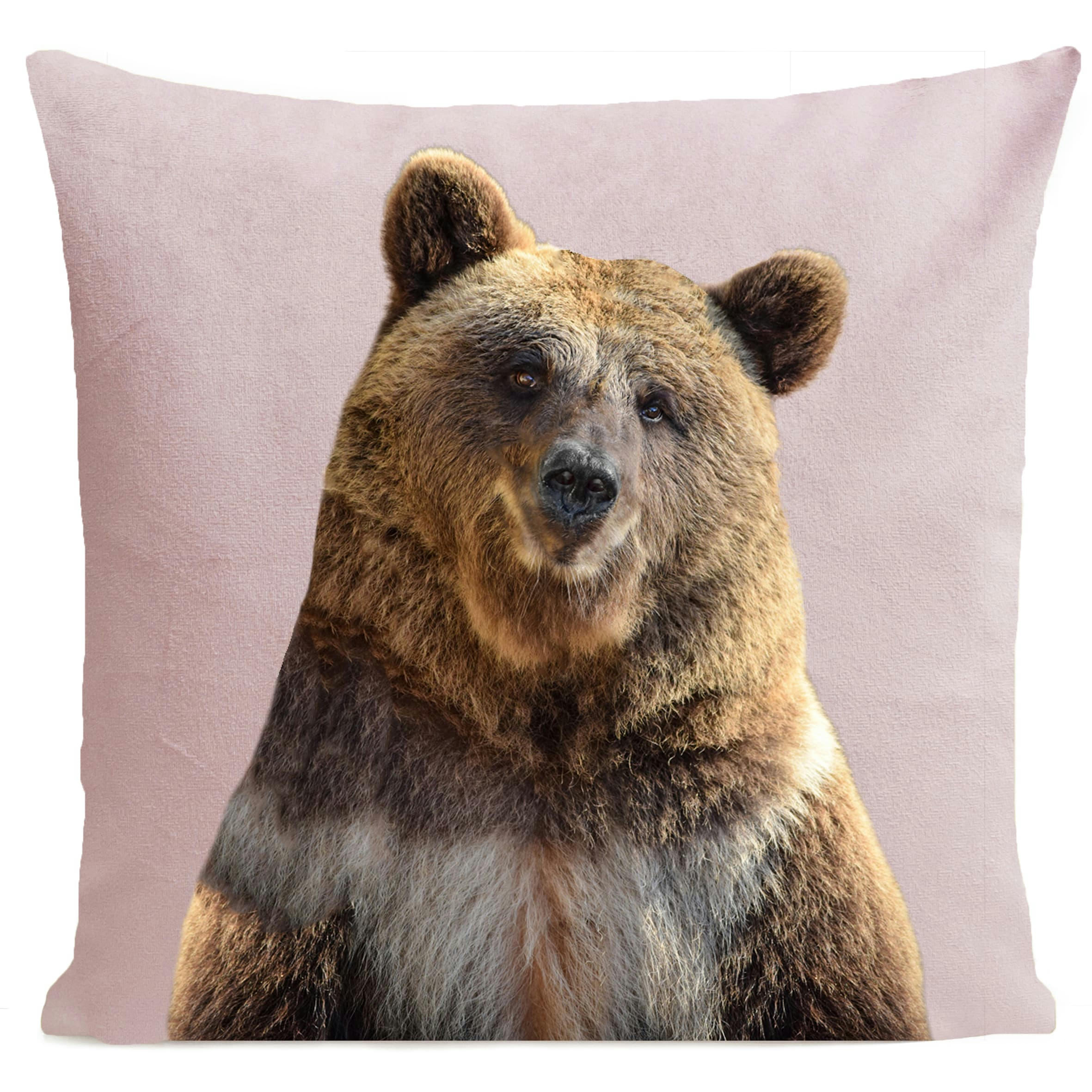 - Coussin montagne ours suédine rose 40x40cm