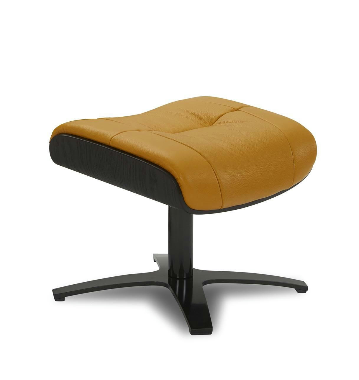 NAOS - Pouf en cuir et chêne noir - Cuir Jaune