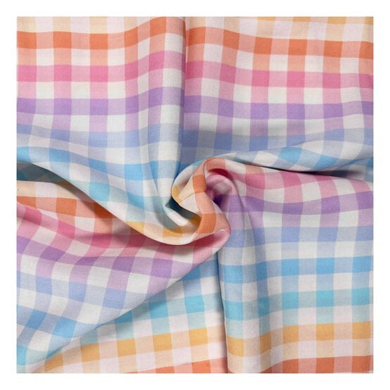 Small Rainbow Gingham Viscose Fabric by the Metre