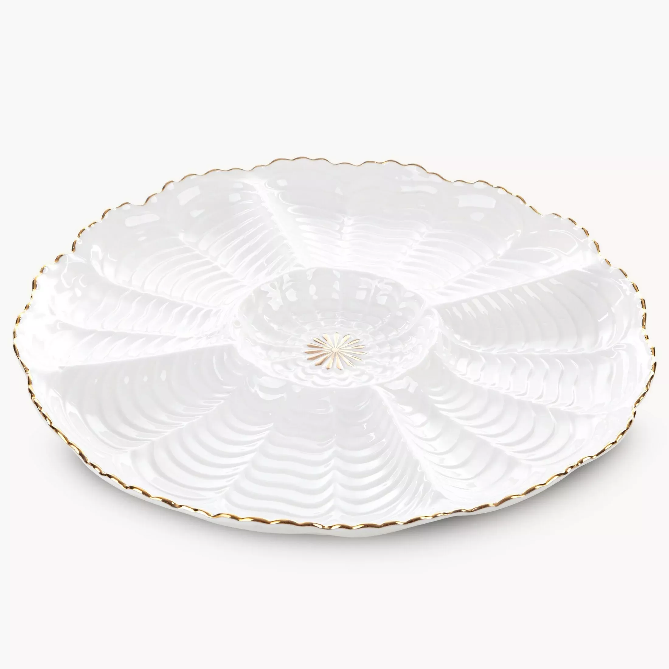 Patera ceramicznadekoracyjna kremowo-złota z wypukłym wzorem i złotymi akcentami średnica 28x3 cm GAIA