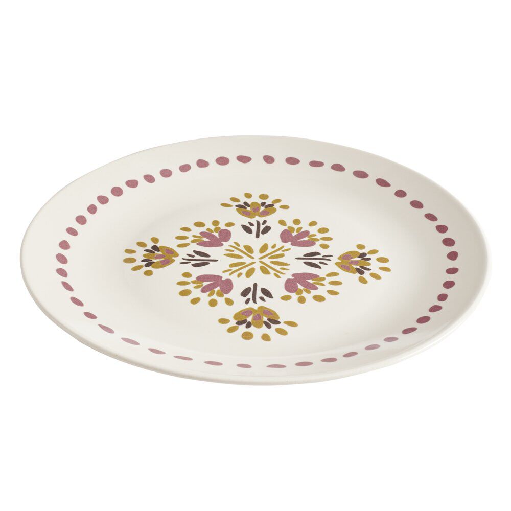 Assiette plate x4 ronde faïence beige motif floral vintage rose et orange Ø26cm