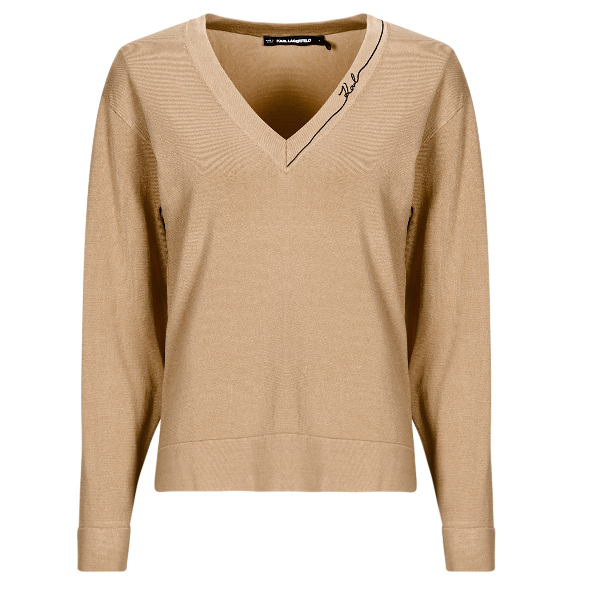 Karl Lagerfeld - LIGHT V-NECK KNIT SWEATER - Camel