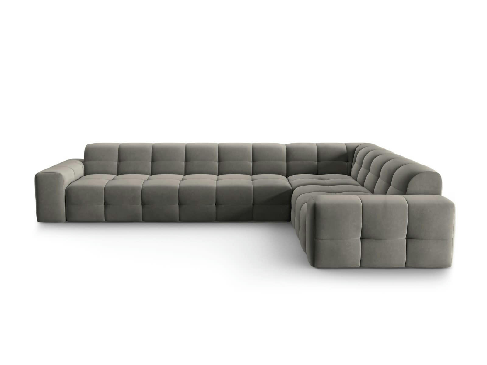 KENDAL - Canapé d'angle droit 6 places en tissu velours gris foncé