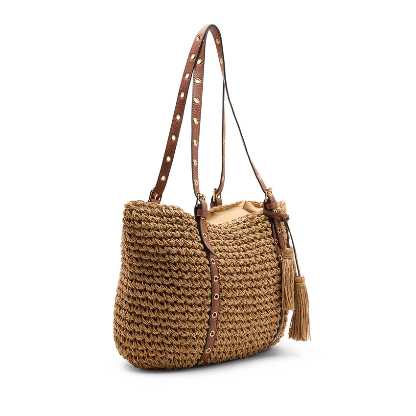 Manfield Beige raffia schoudertas