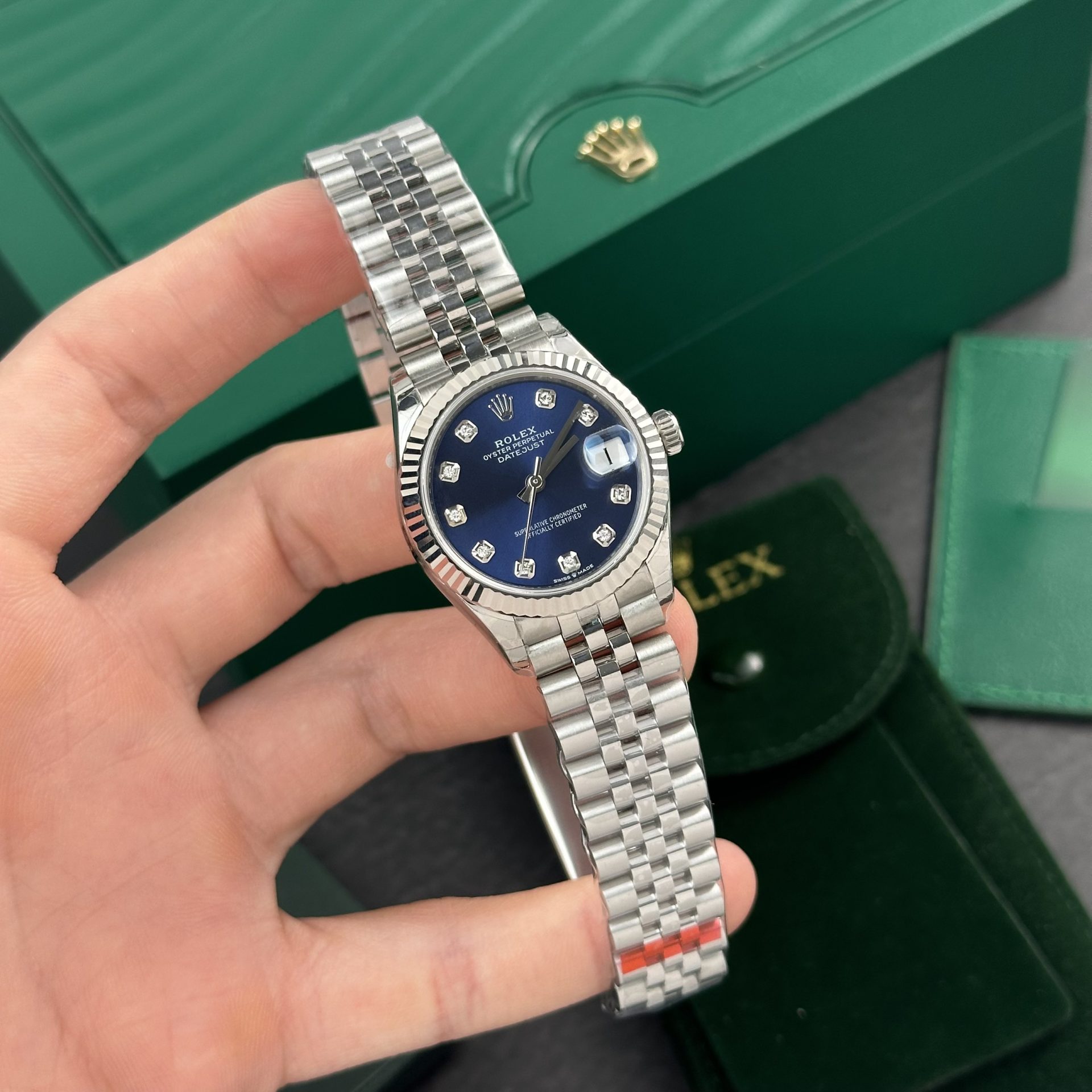 Rolex Datejust 316L Steel Blue Dial CZ Diamonds 31mm Jub AAA Replica