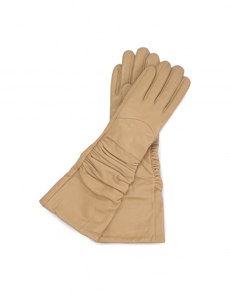 Long luxury leather gloves for women's coat