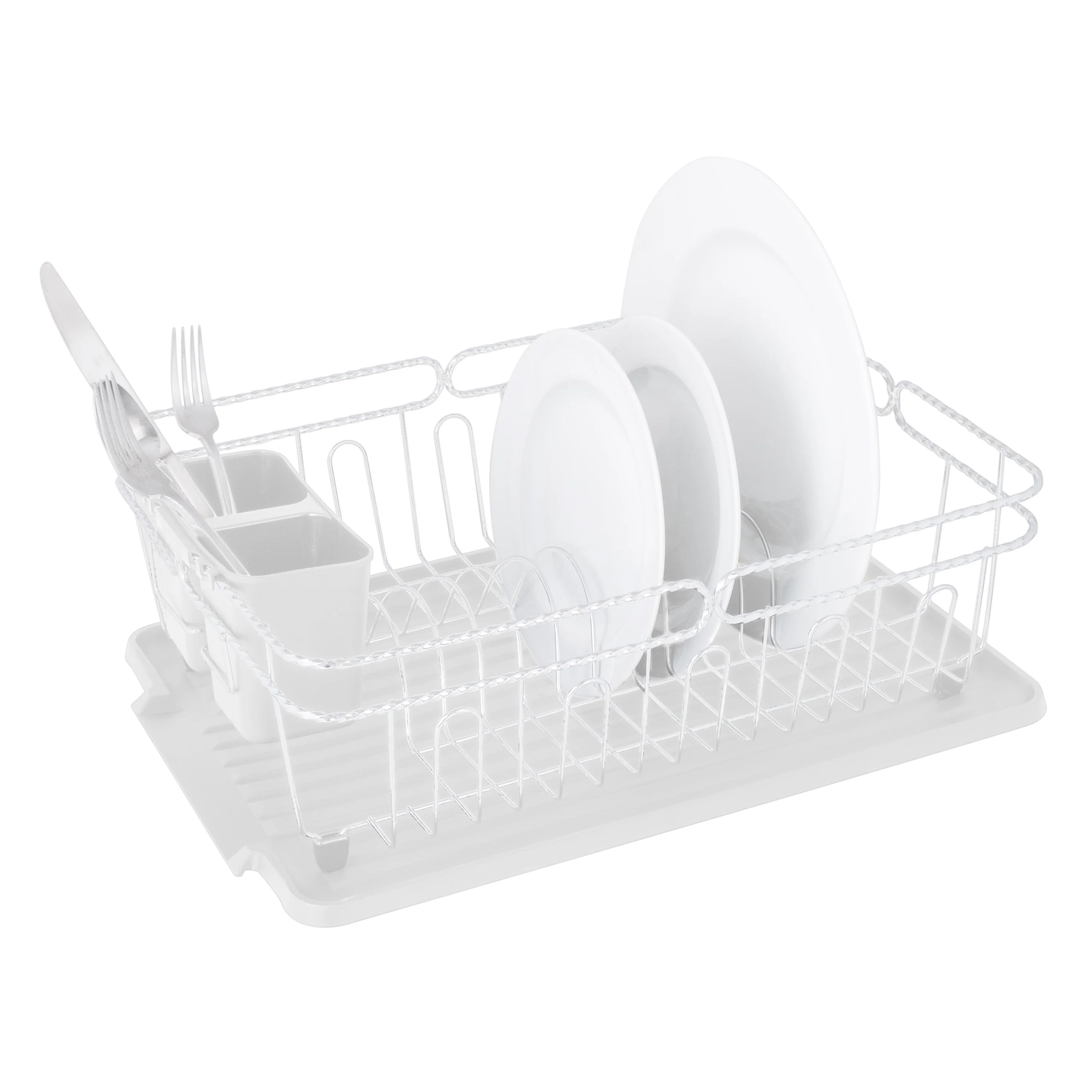 Kitchen Details Twisted Chrome 3 Piece Dish Rack in White - 16.5 x 12.5 x 5.5