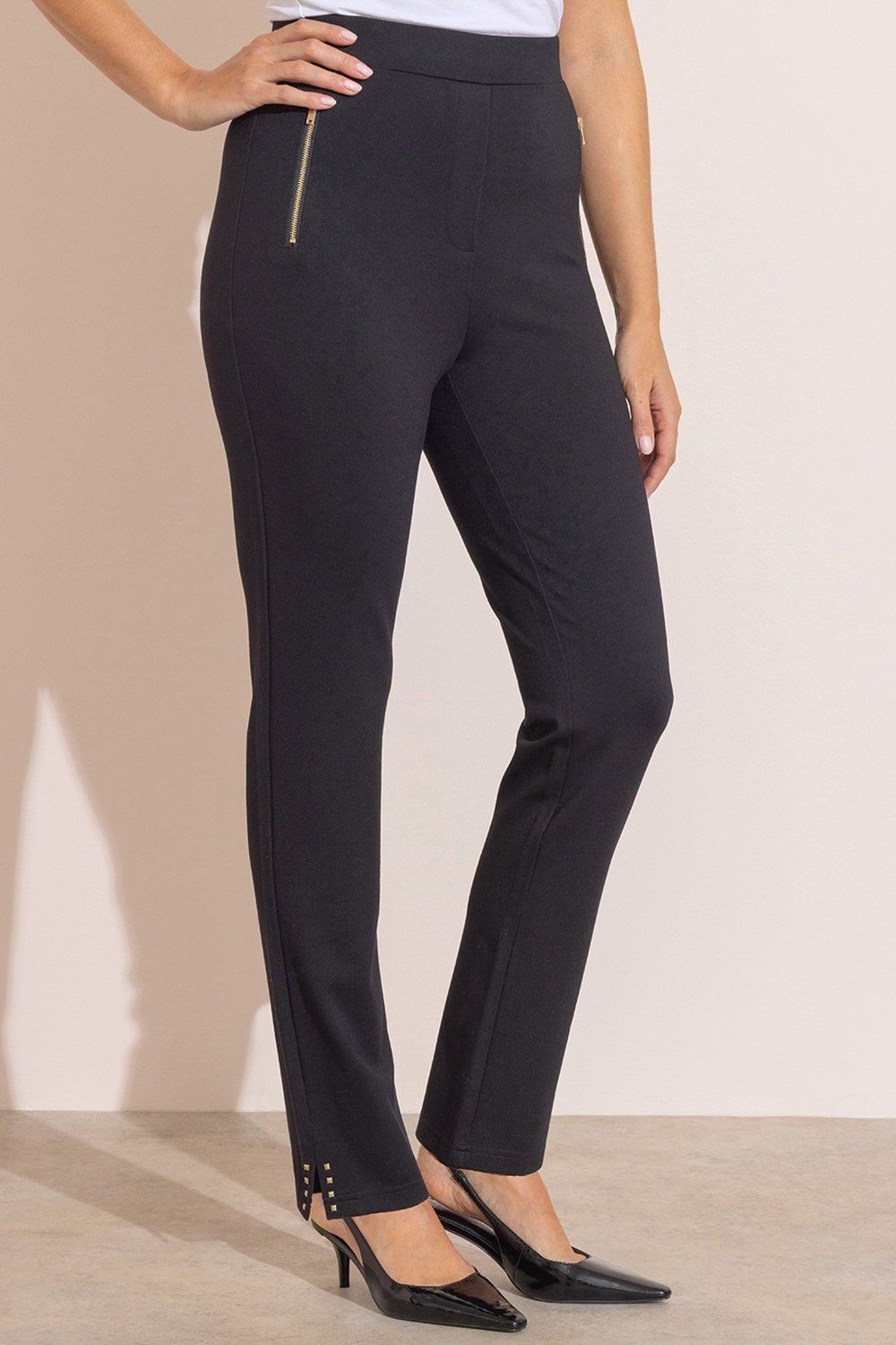 Klass. Slim Leg Studded Pull On Ponte Trousers