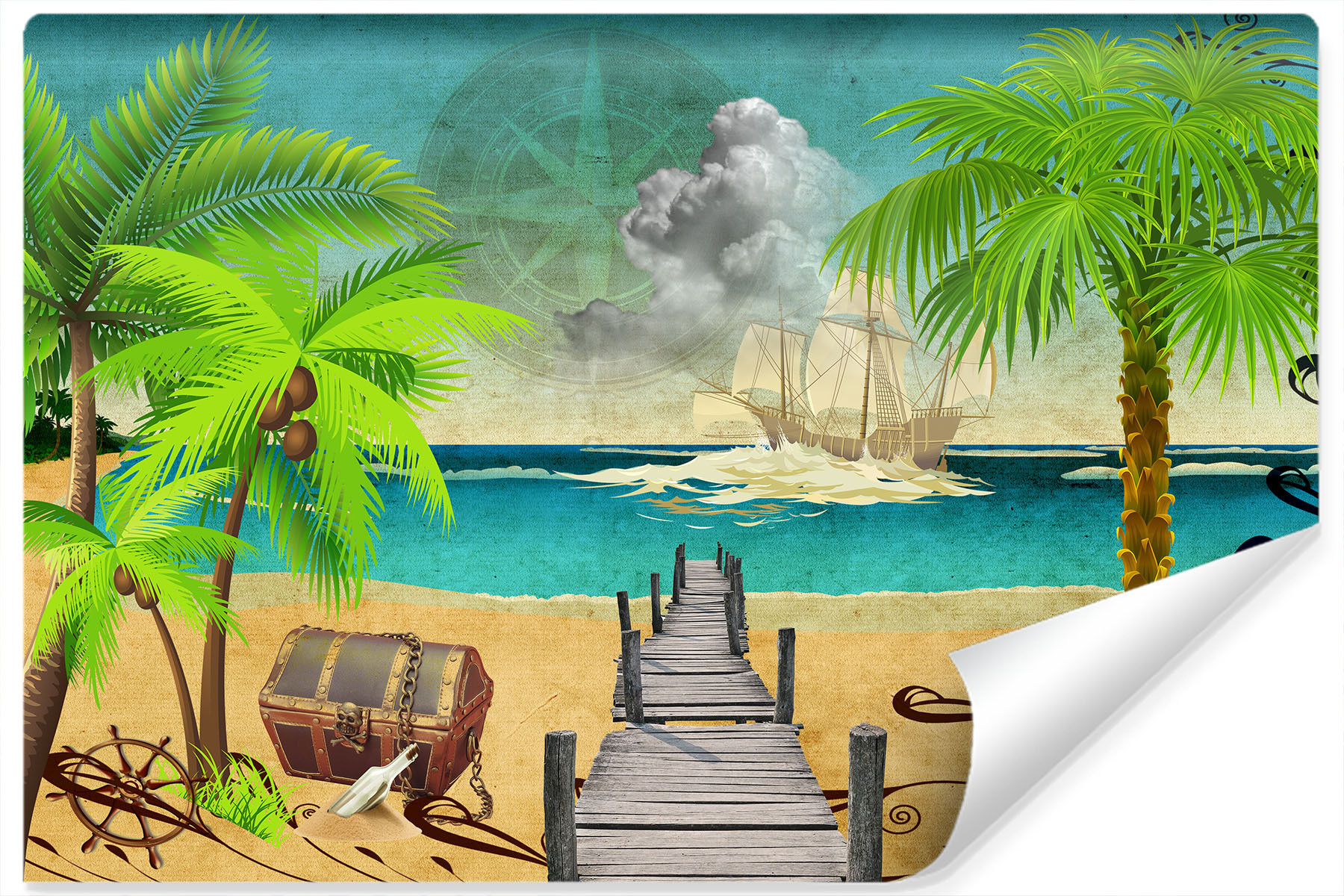 Fototapeta Plaża OCEAN Skrzynia Skarbów 3D 90x60cm
