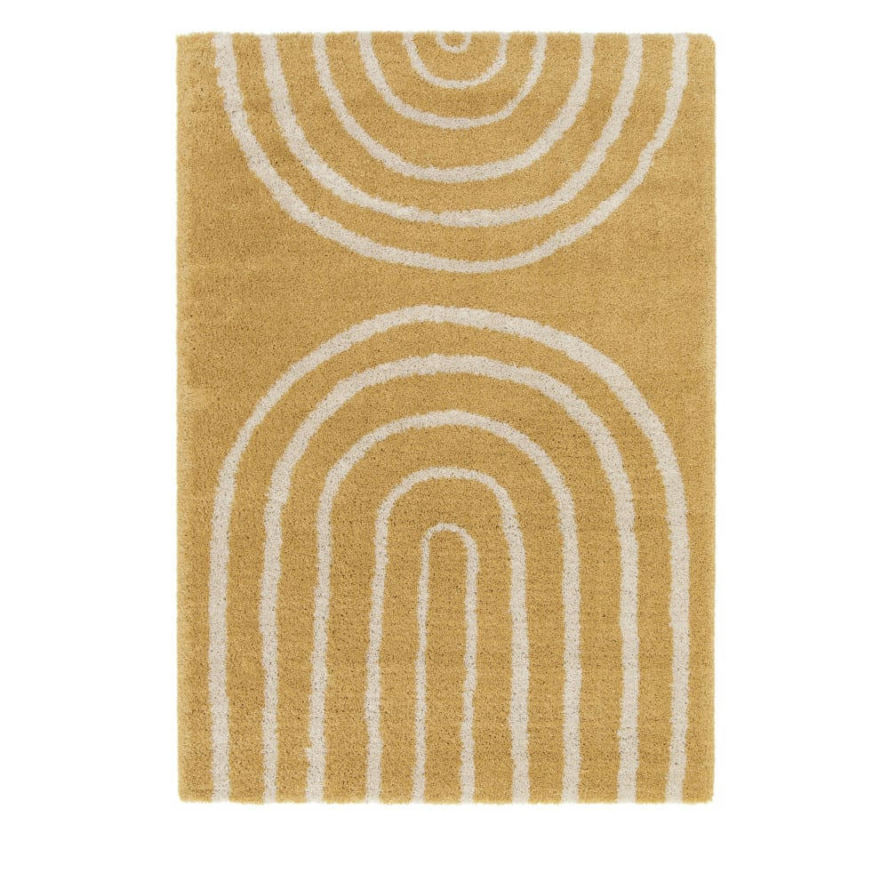 VICTORIA III - Tapis contemporain à motif géométrique jaune moutarde 160x230 cm
