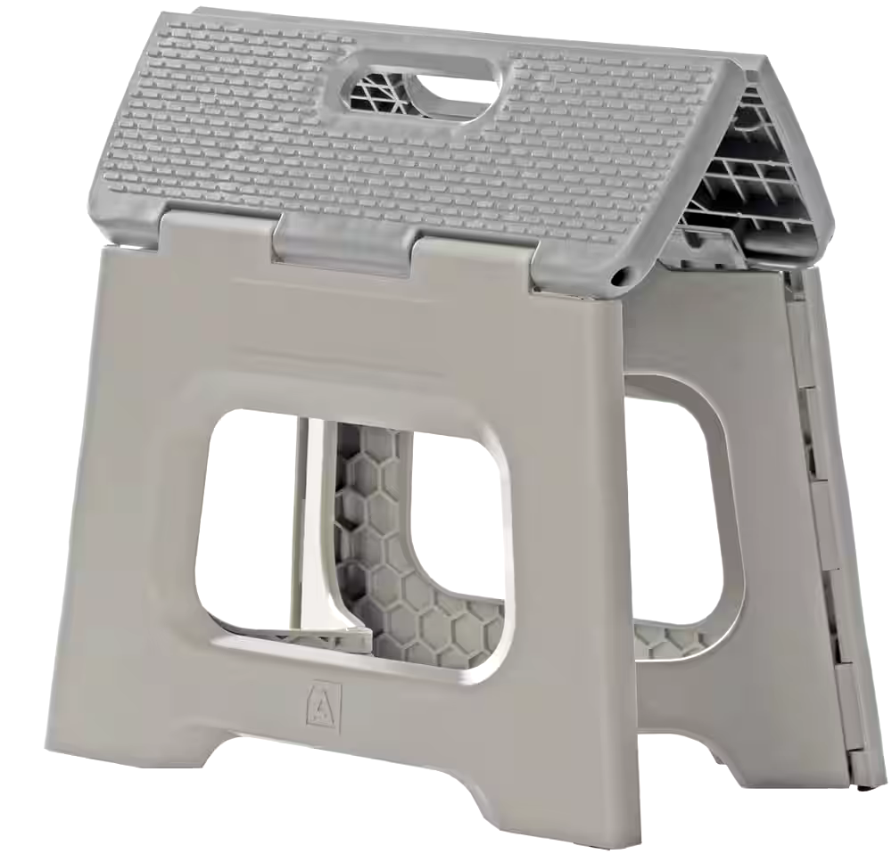 Type A Alpha Plastic Anti-Slip Folding Step Stool For Kitchen & Bathroom, Grey, 9-in