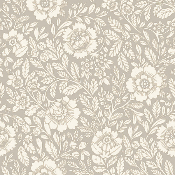 Papier peint vinyle intissé Soffice GoodHome motif fleuri beige L. 10,05m x l. 0,53m