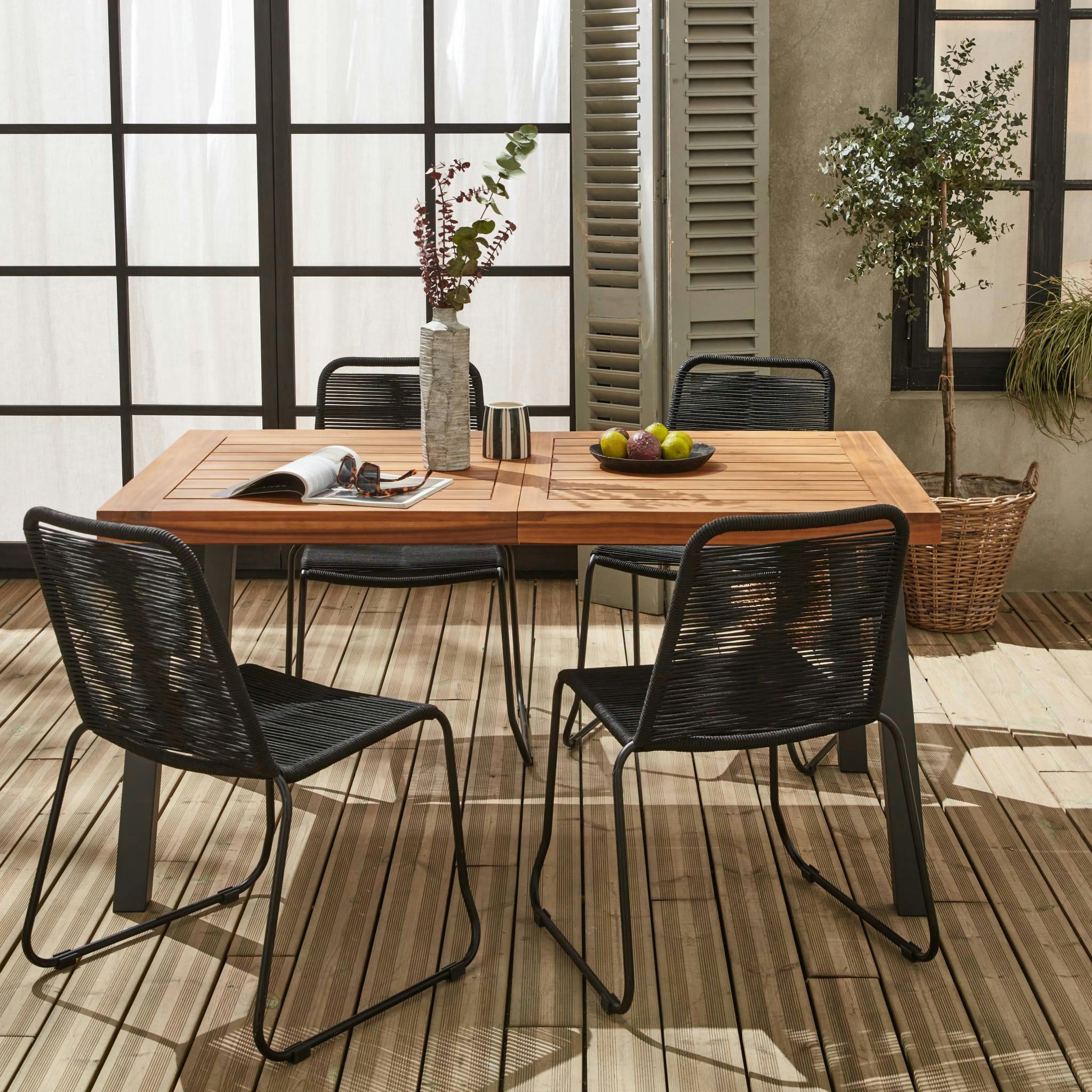 SANTANA + BRASILIA - Table indoor/outdoor + 4 chaises corde noires
