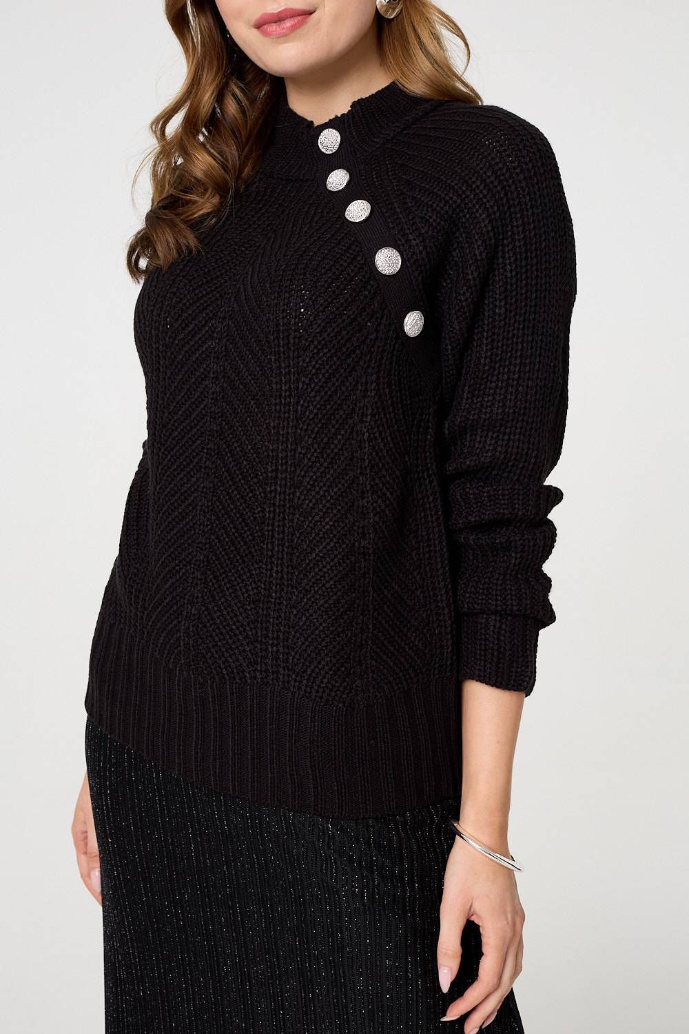 Izabel London Textured Knit Button Detail Jumper