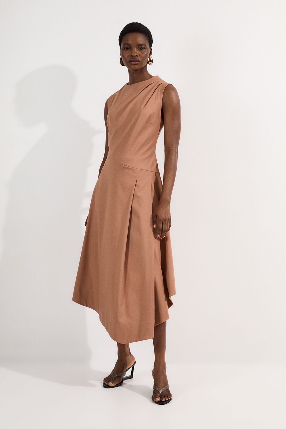 KarenMillen Tailored Drapey Bodice Asymmetric Midi Dress