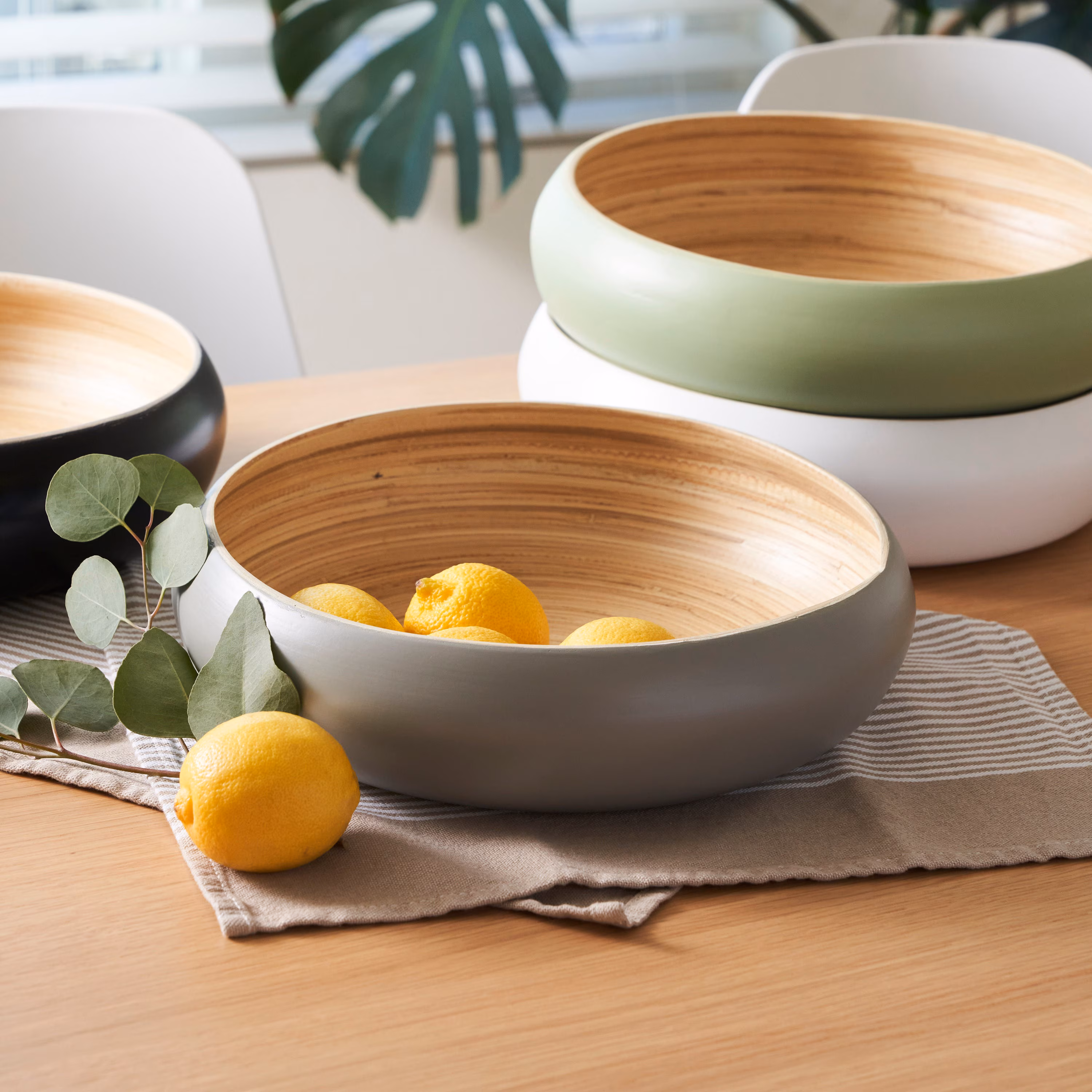 Spun Bamboo Fruit Bowl: Large Polished Centerpiece Bowl for Kitchen Counter