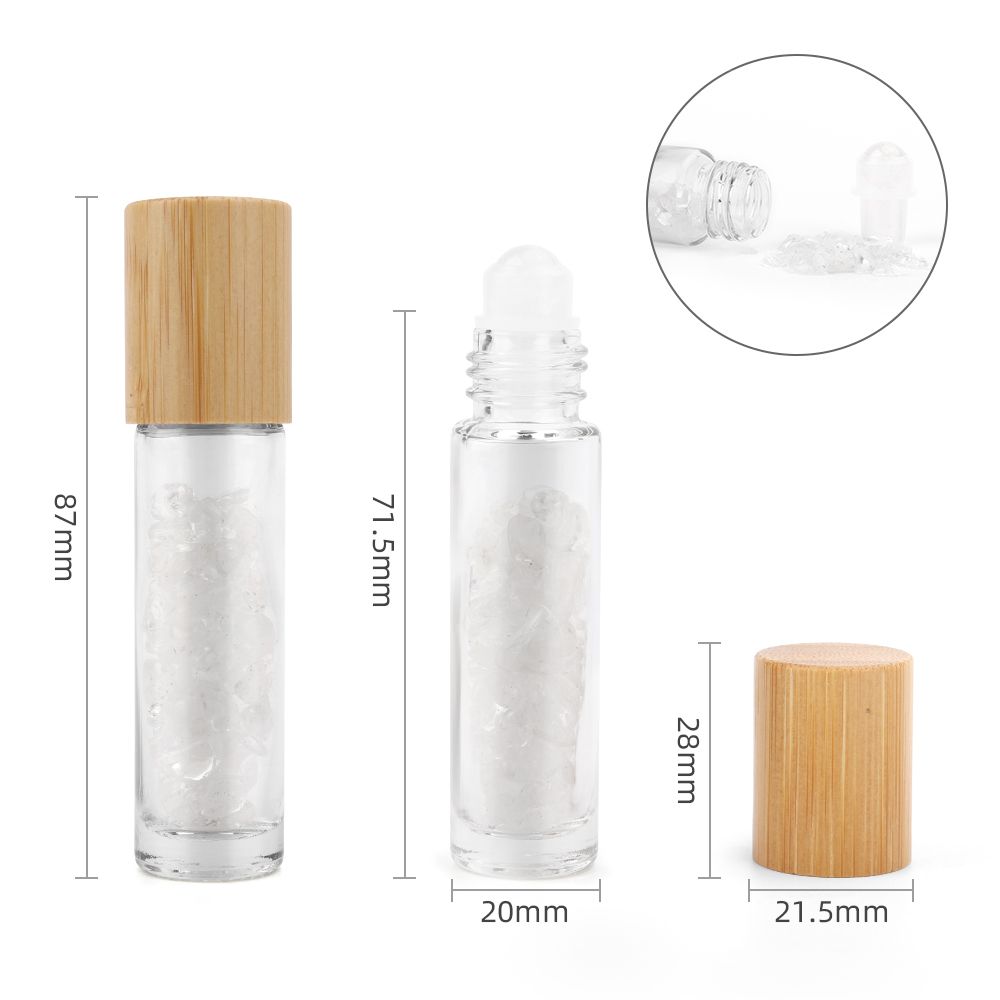 KDMD Gemstone Essential Oil Roller Bottle - Rock Quartz - Wooden Cap