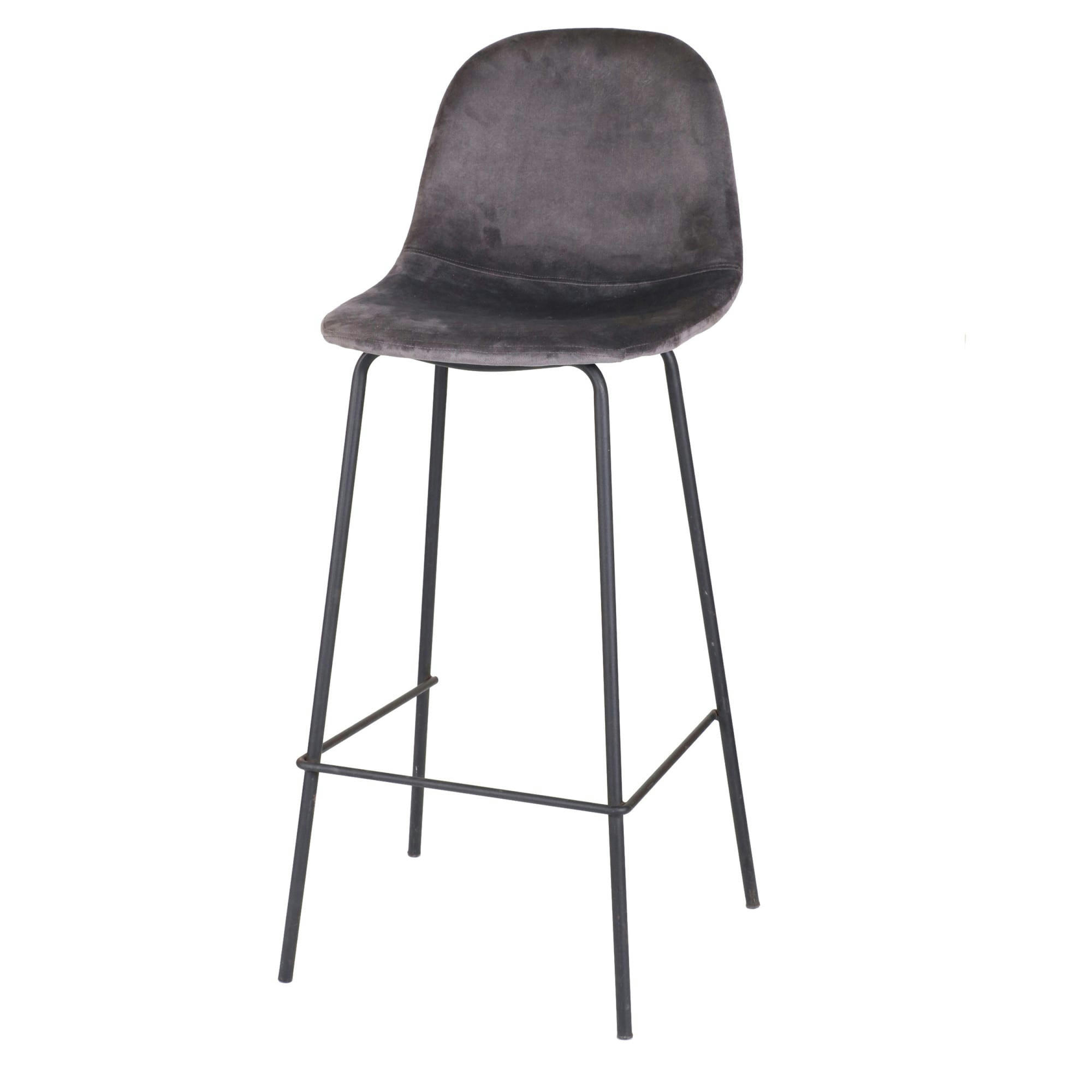 - Tabouret de bar métal noir et assise velours gris - 47x43x105cm