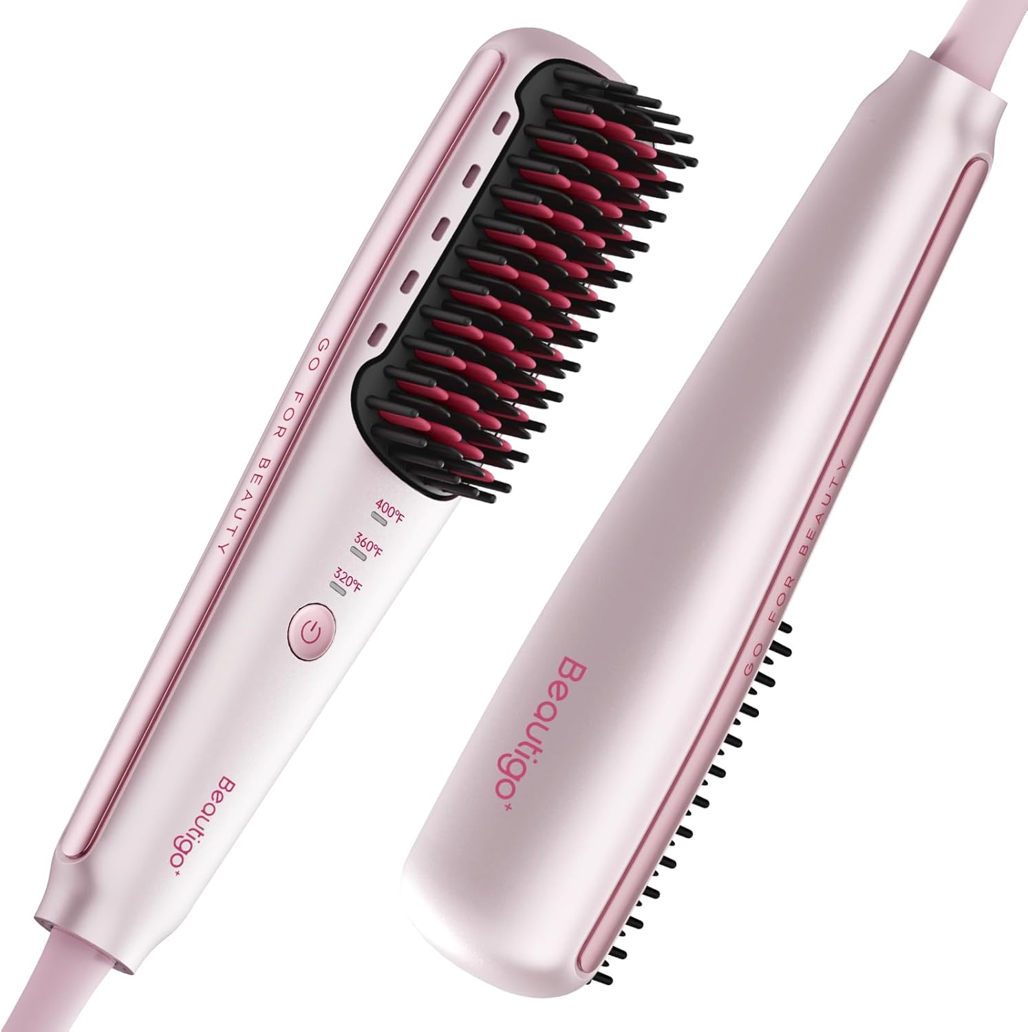 Ionic Hair Straightener Brush, Professional Corded Straightening Comb with 3 Temps, 20s Fast Heating & Anti-Scald, Portable Hair Styler for Silky Shine, Rose Gold