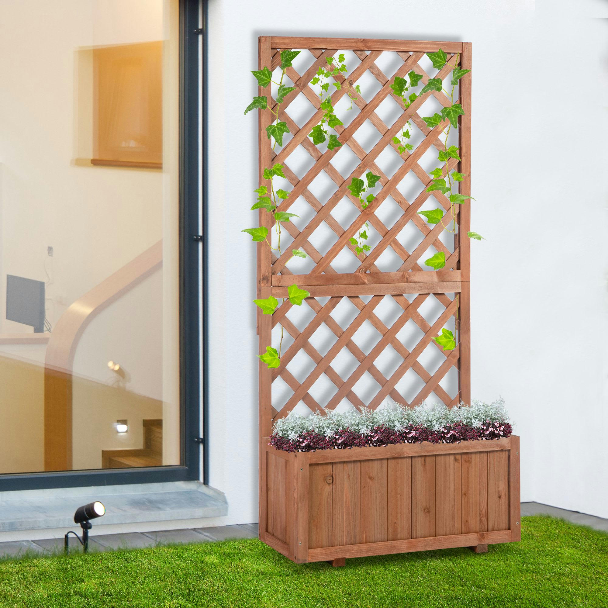- Jardinière avec treillis H.149 cm - bois sapin pré-huilé