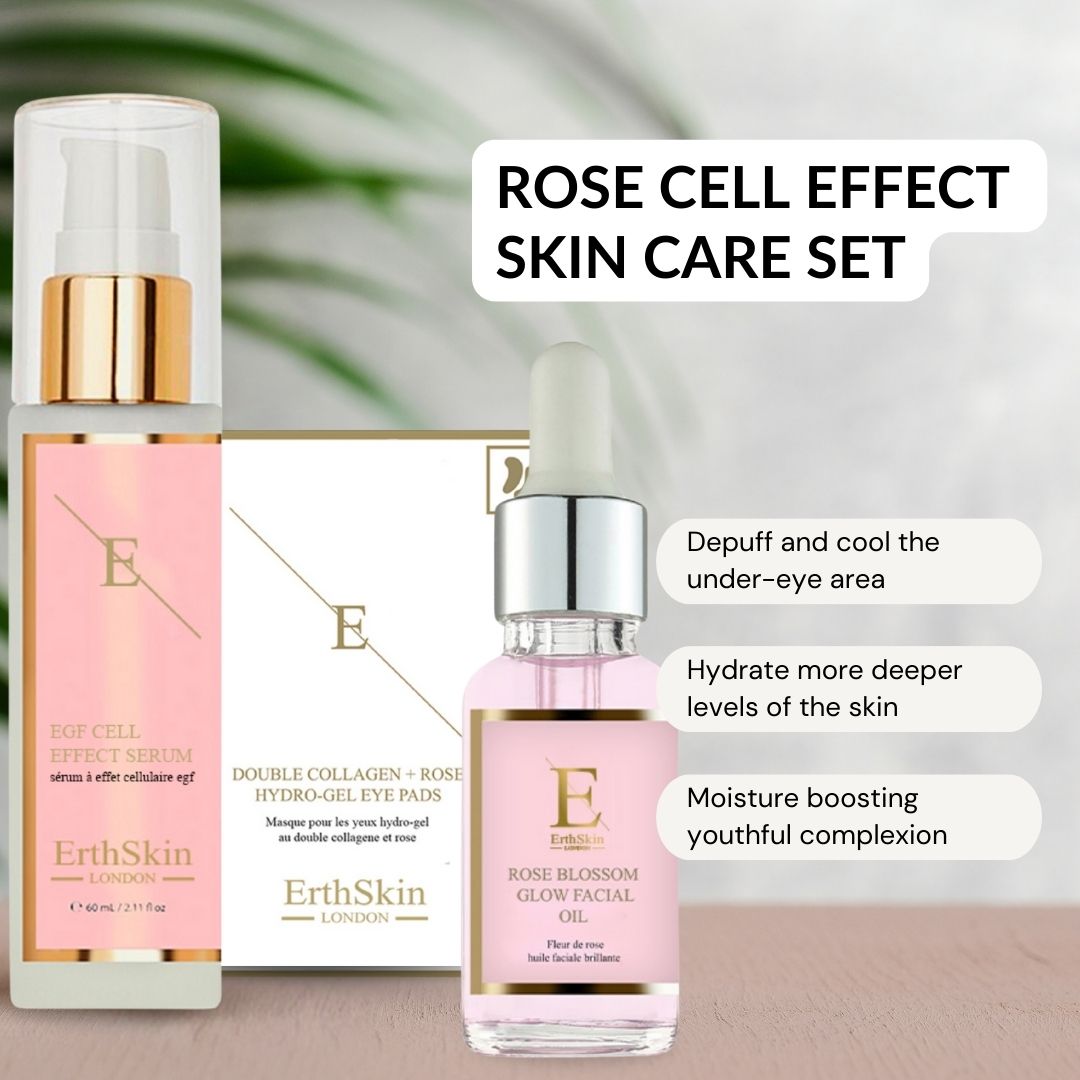 Erth Skin London Anti-Aging Luxe Set: EGF Serum   Rose Glow Oil & D.Collagen Eye Pads