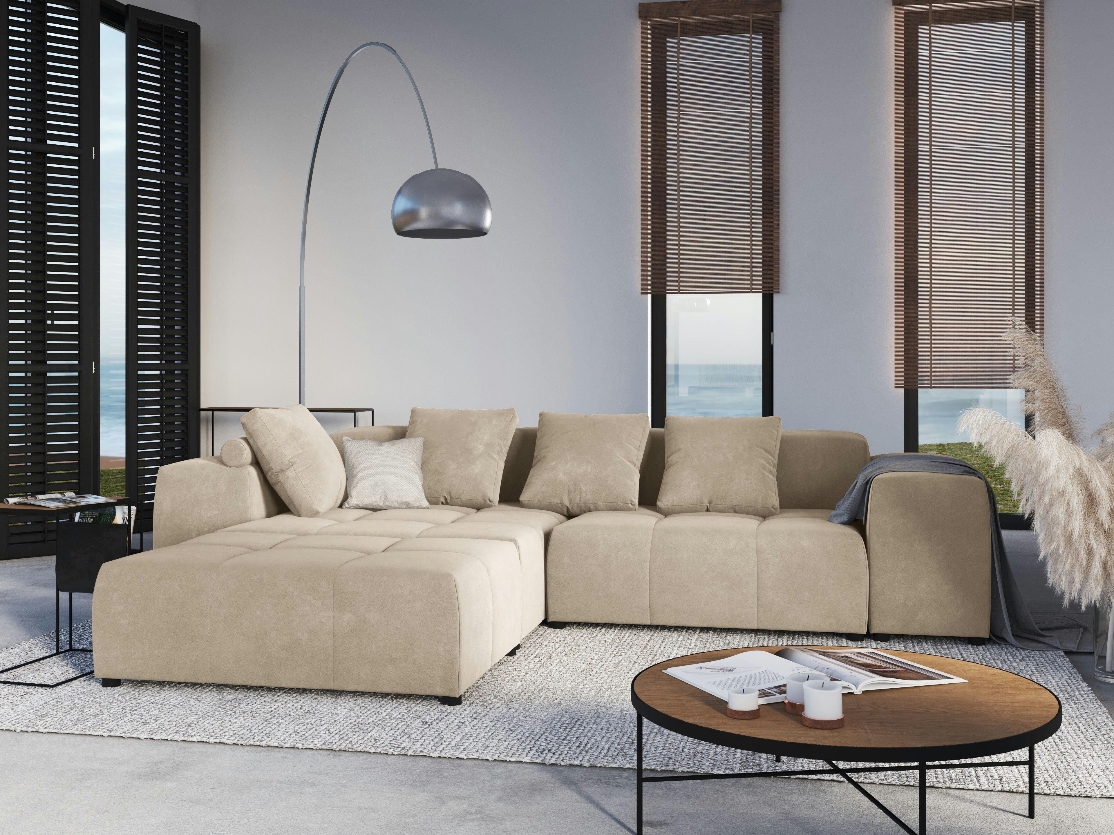 MARGO - Canapé d'angle 5 places en velours beige