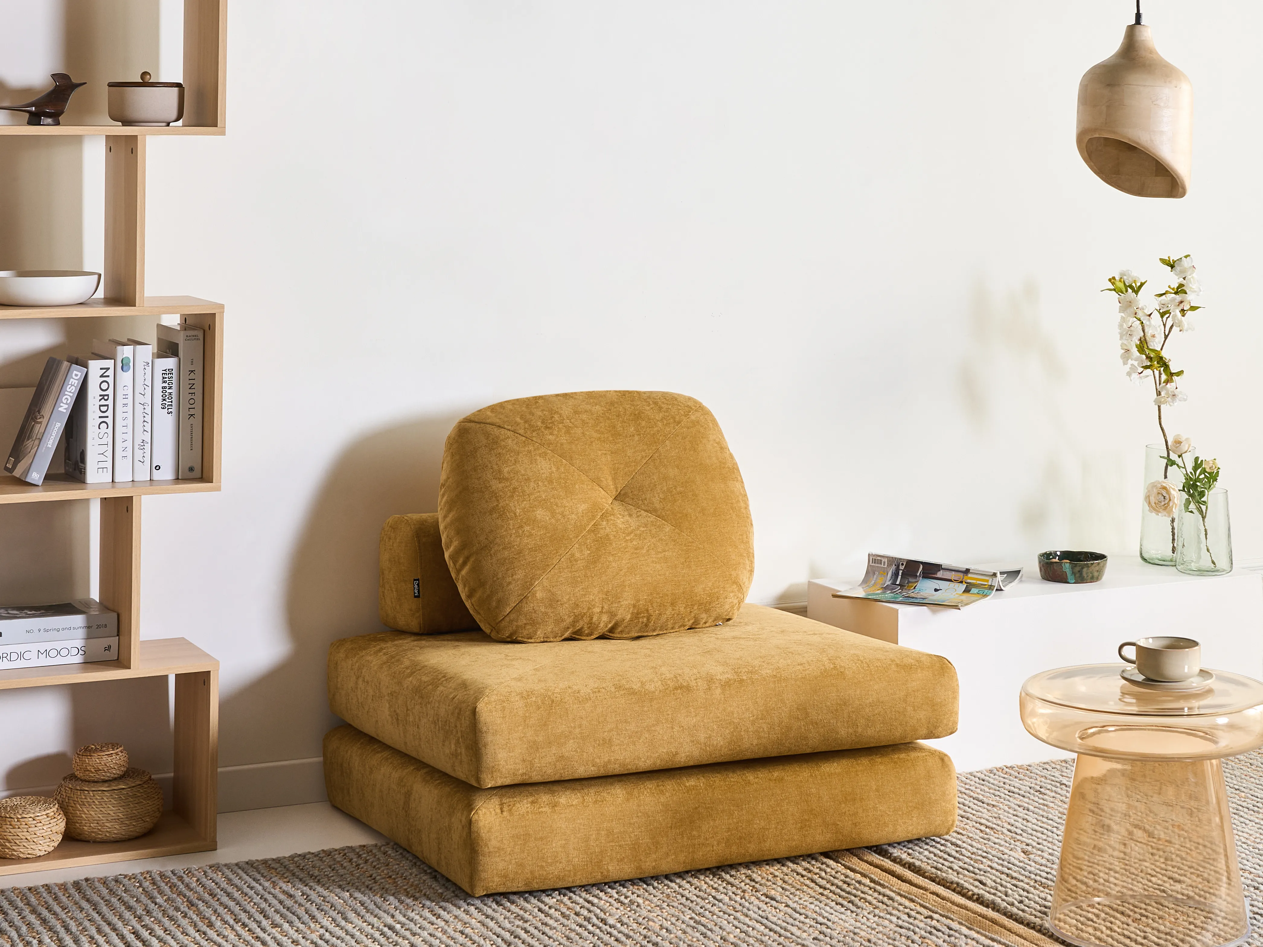 Single Sofa Bed OLDEN Chenille Mustard