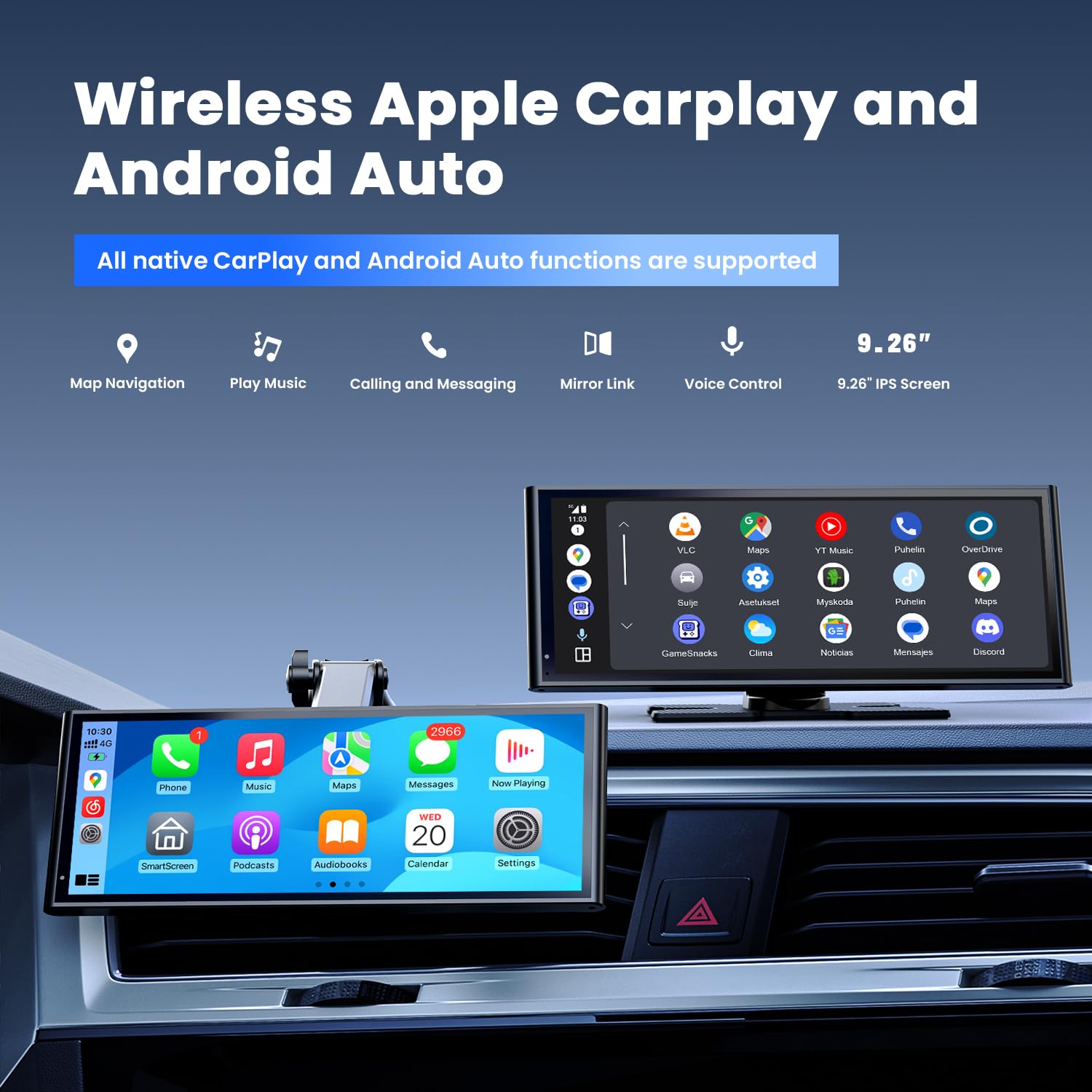 KRUNIA 9.26 Wireless CarPlay Screen with Bluetooth & GPS