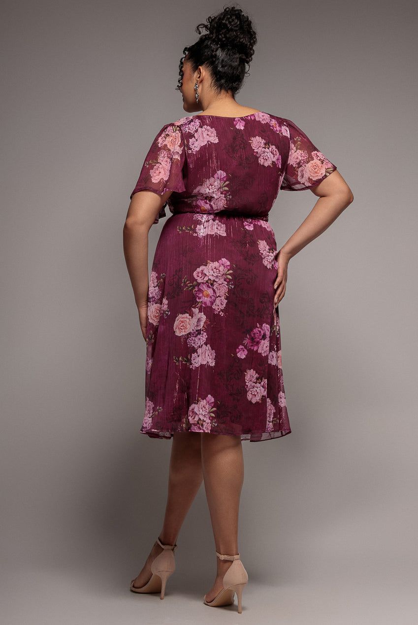 Goddiva Floral Print Wrap Chiffon Midi Dress