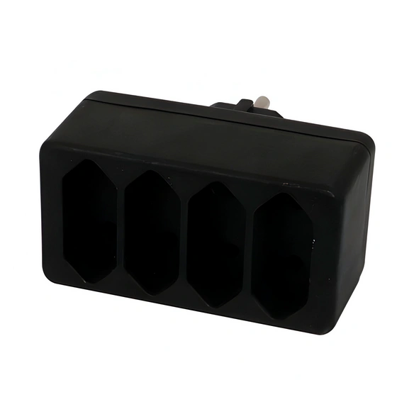 Übergangsstecker, 4-fach, Schwarz, Kunststoff