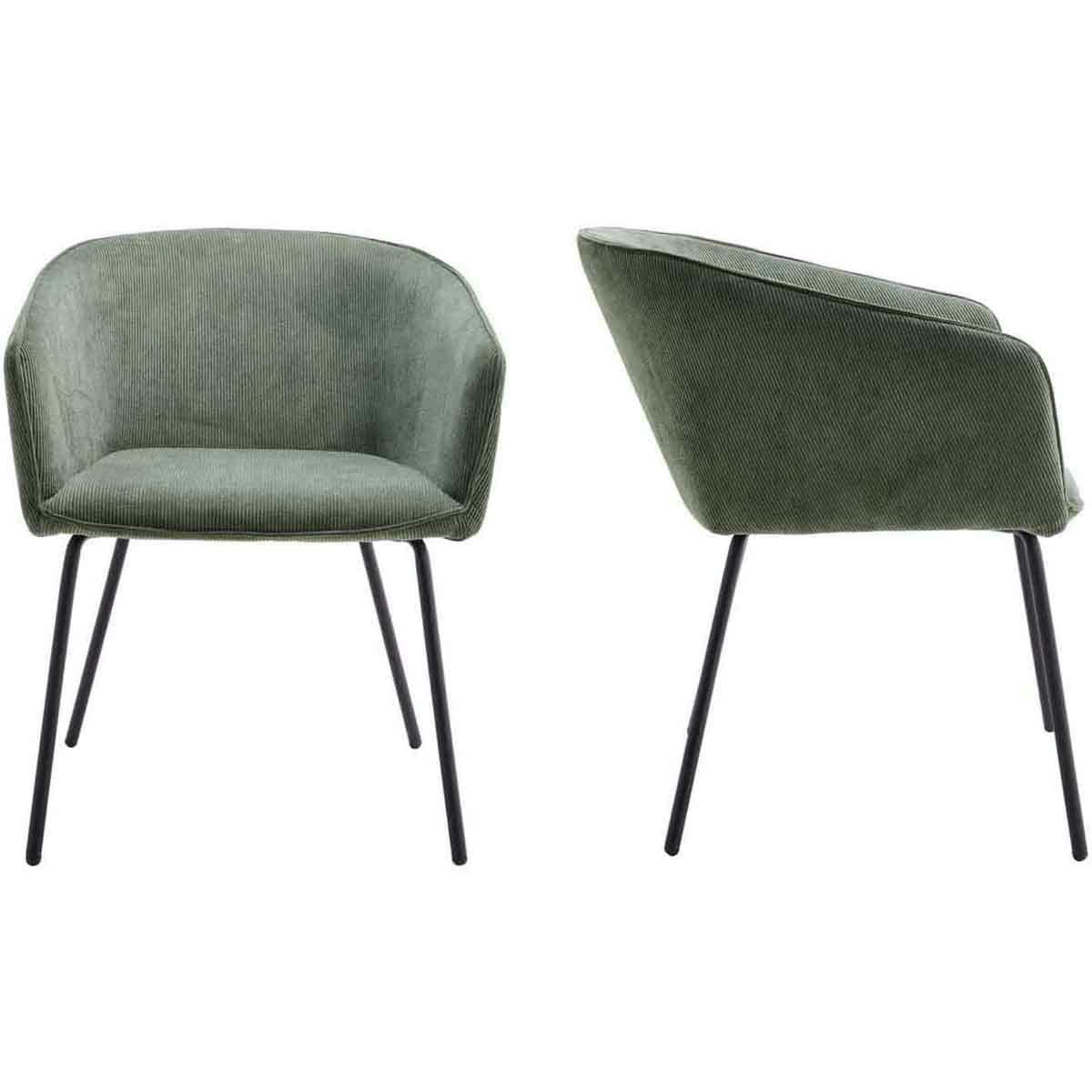 SWANN - Lot de 2 fauteuils de table en velours côtelé vert