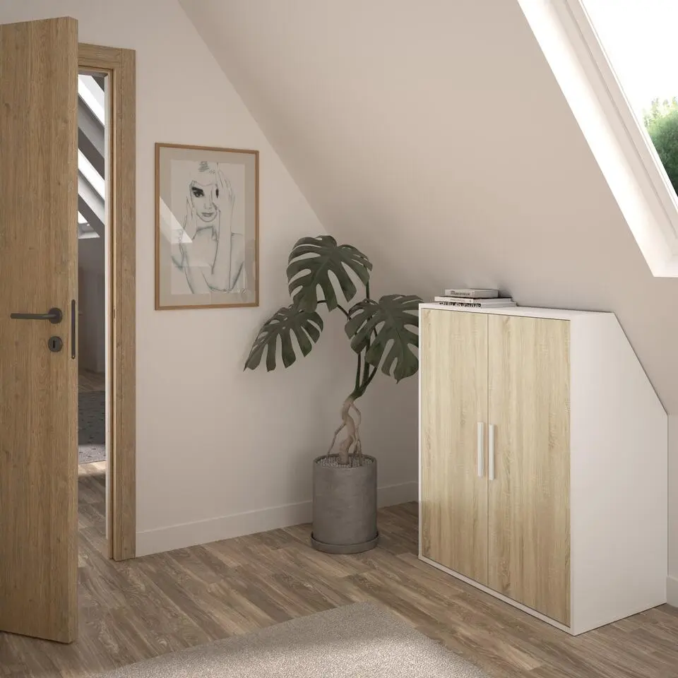 Diagone Kledingkast Under - onder trap of plafond 2 deuren - wit/hout