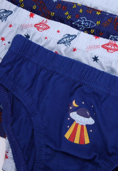 Younger Boys 5pk Blue Spaceship Print Briefs