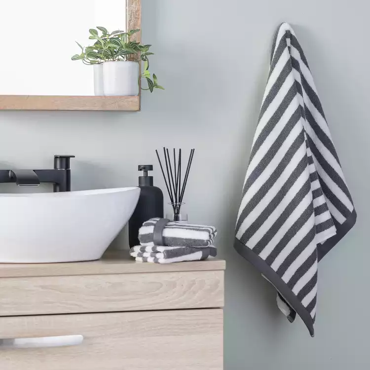 Habitat Grey Stripe Hand Towel
