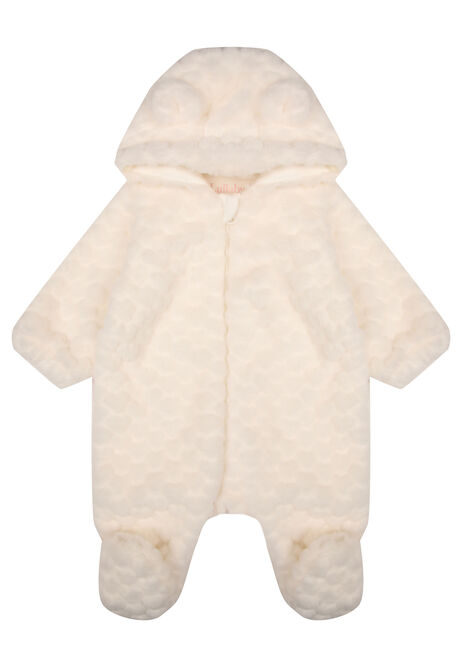 Baby Girls Cream Fluffy Heart Snowsuit