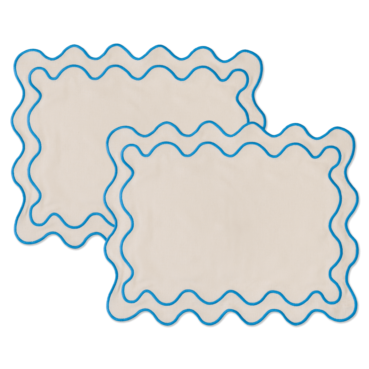 Kulu Club placemats Wavy - linnenmix - beige/blauw - set van 2