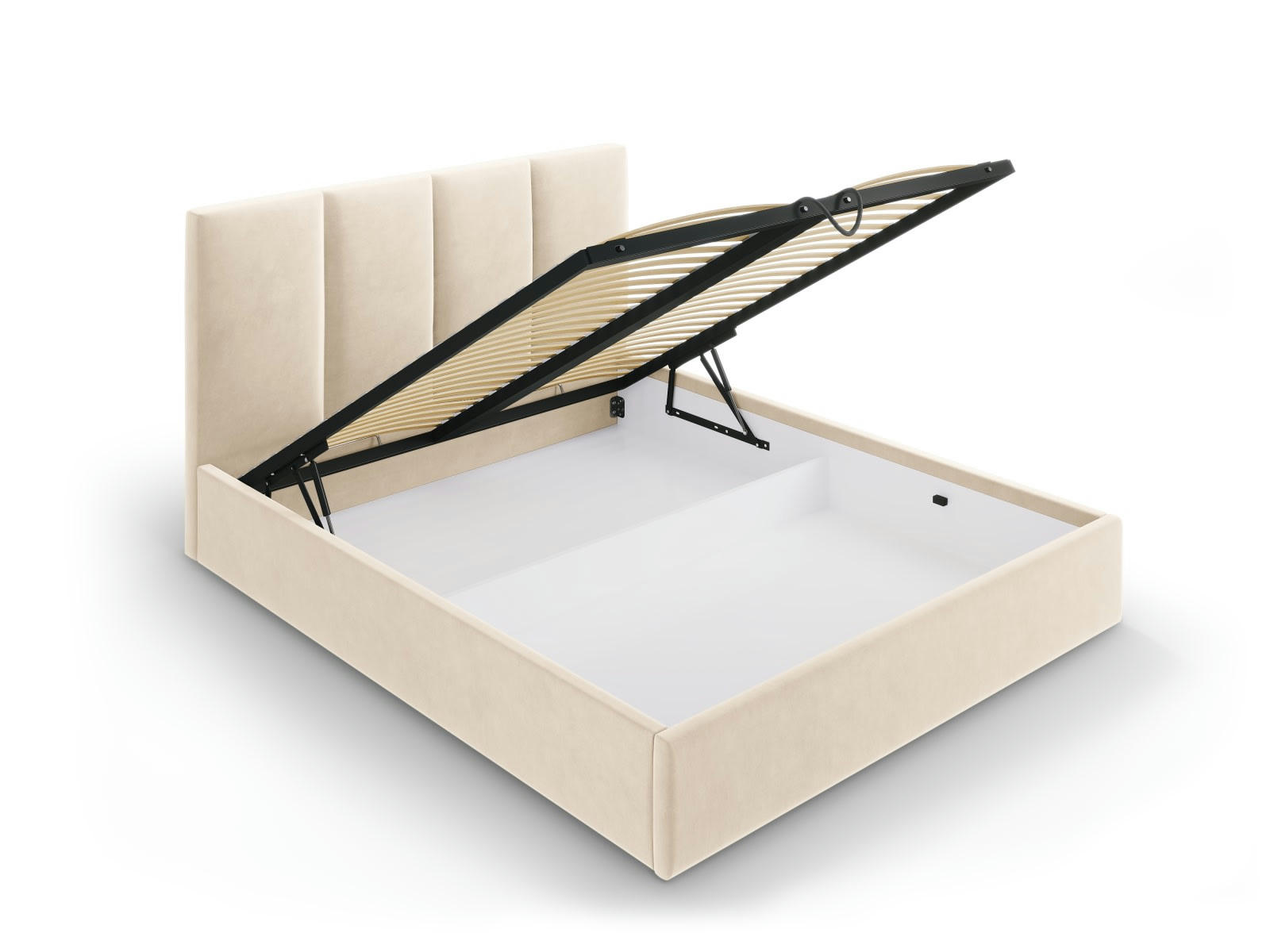 PYLA - Lit coffre avec tête de lit 180x200 cm en velours beige