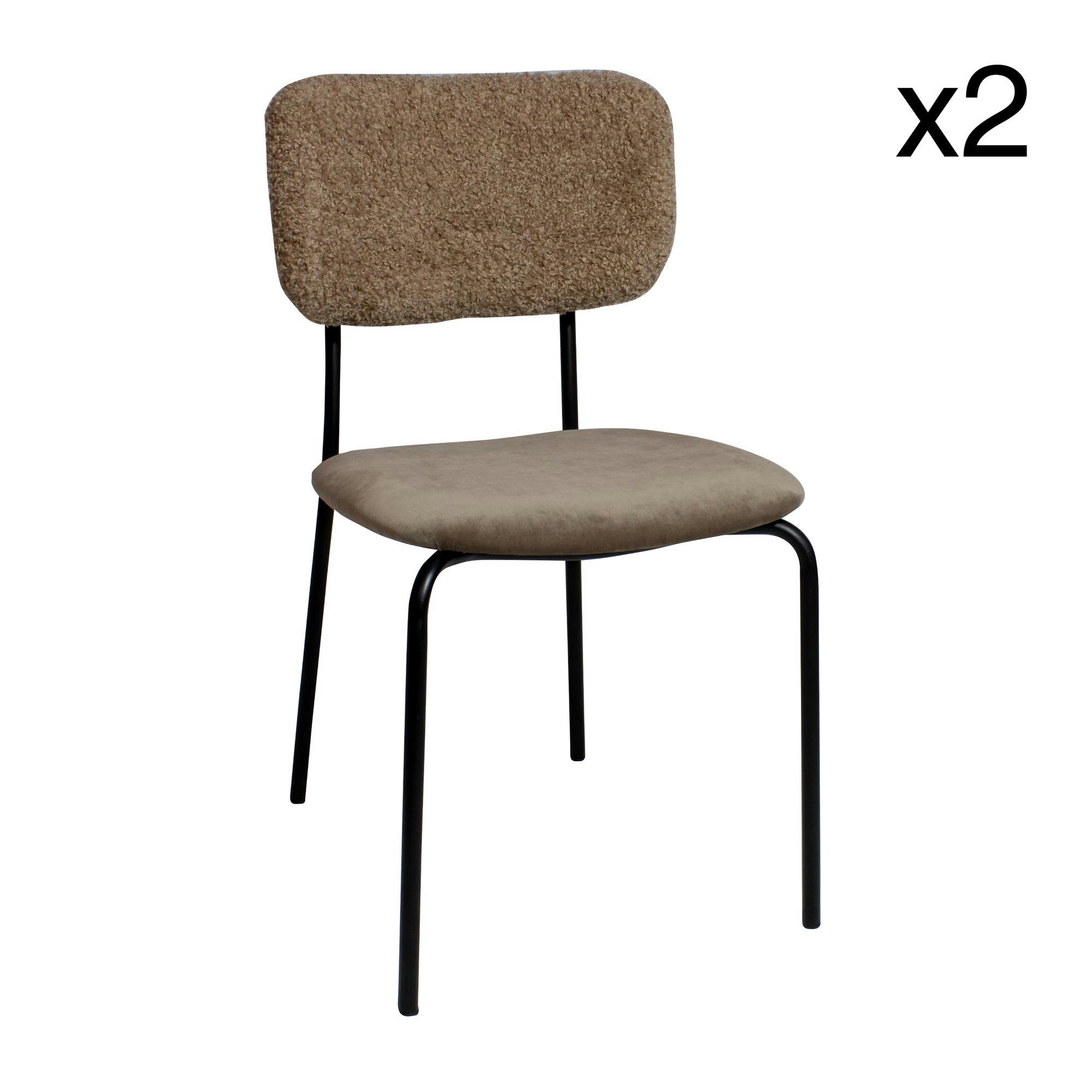 LAMA - Lot de 2 chaises bi-matière taupe et pieds en métal noir