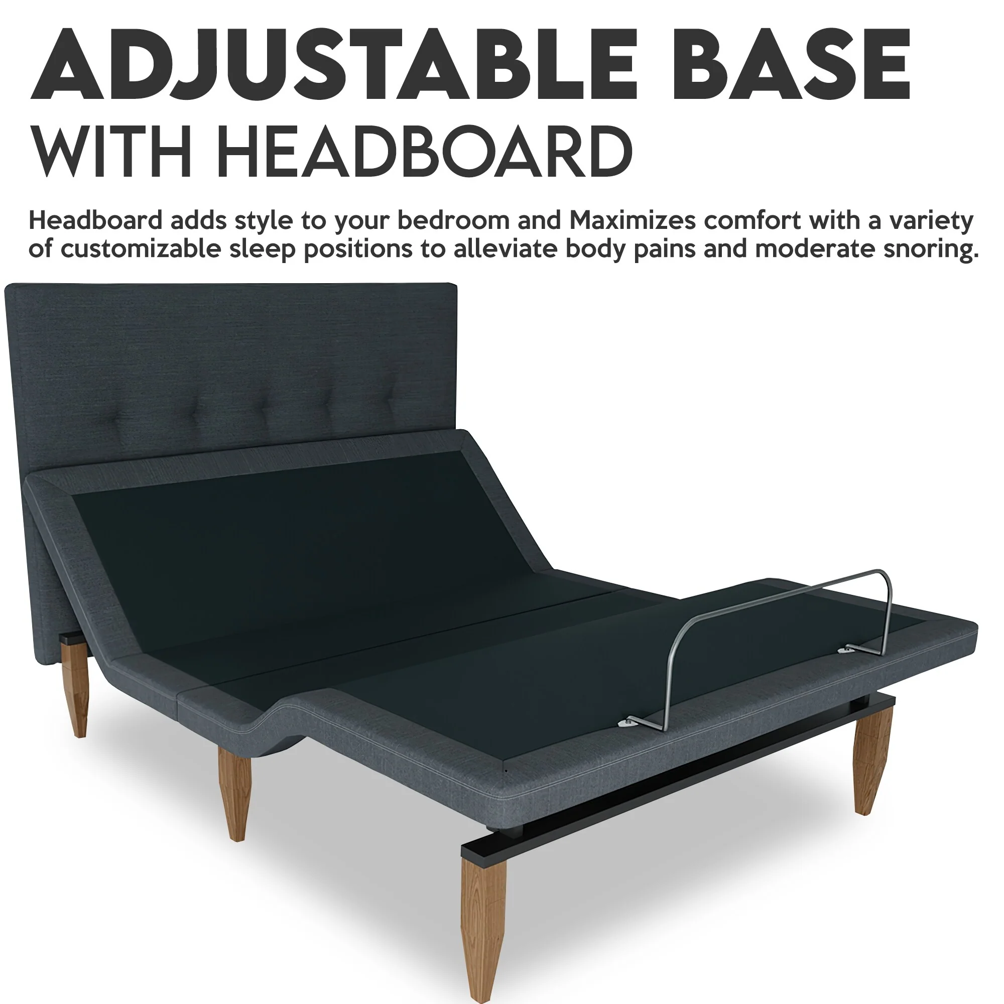 Onetan, Adjustable Bed Base with headboard, Wireless remote,Zero Gravity, Underbed Lighting, Grey