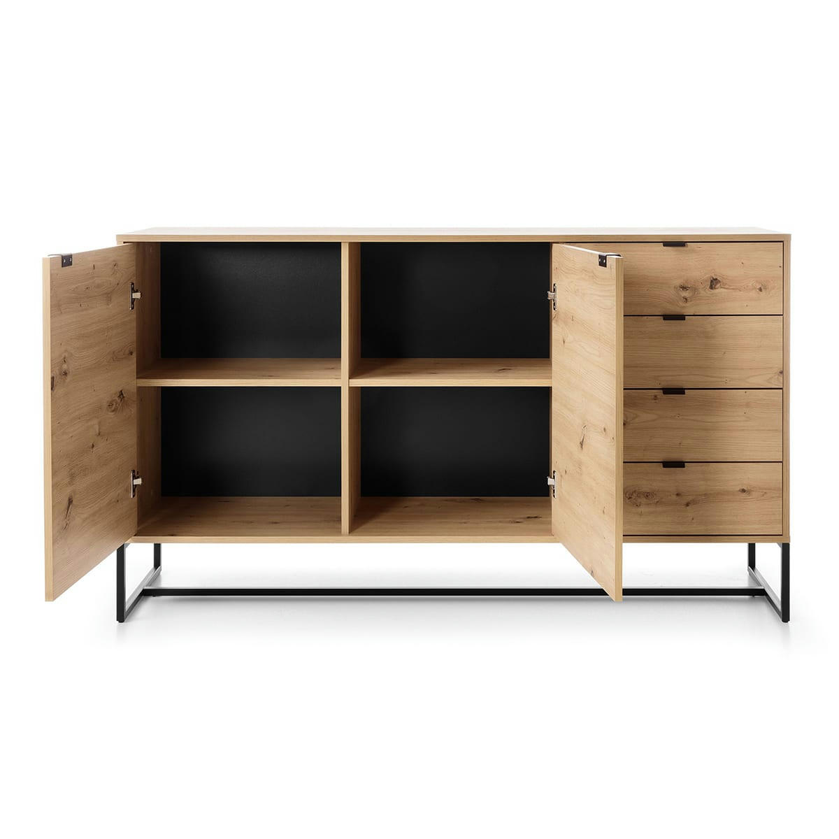 - Buffet 2 portes 4 tiroirs naturel et metal