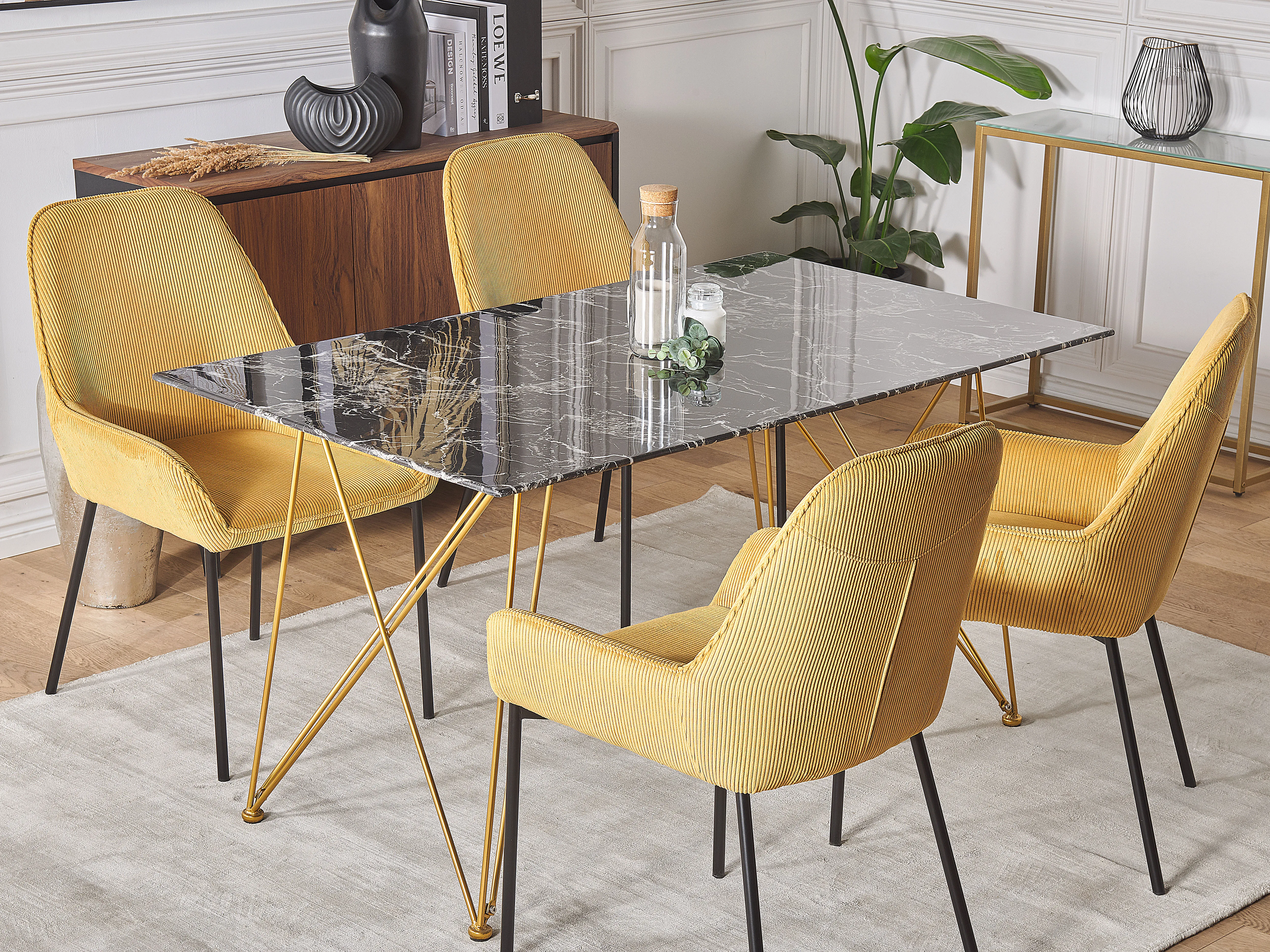 Dining Table KENTON Black Marble 140 cm 80 cm Tempered Glass