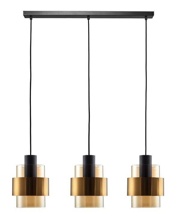 Freelight Freelight Hanglamp Chiasso Zwart Goud & Amber Glas 3 Lichts