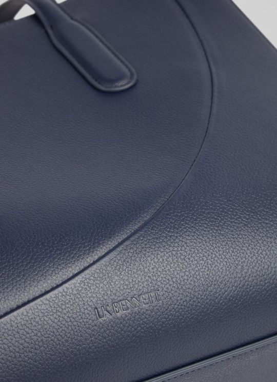 Olivia Navy Grained Leather Oloid Tote Bag