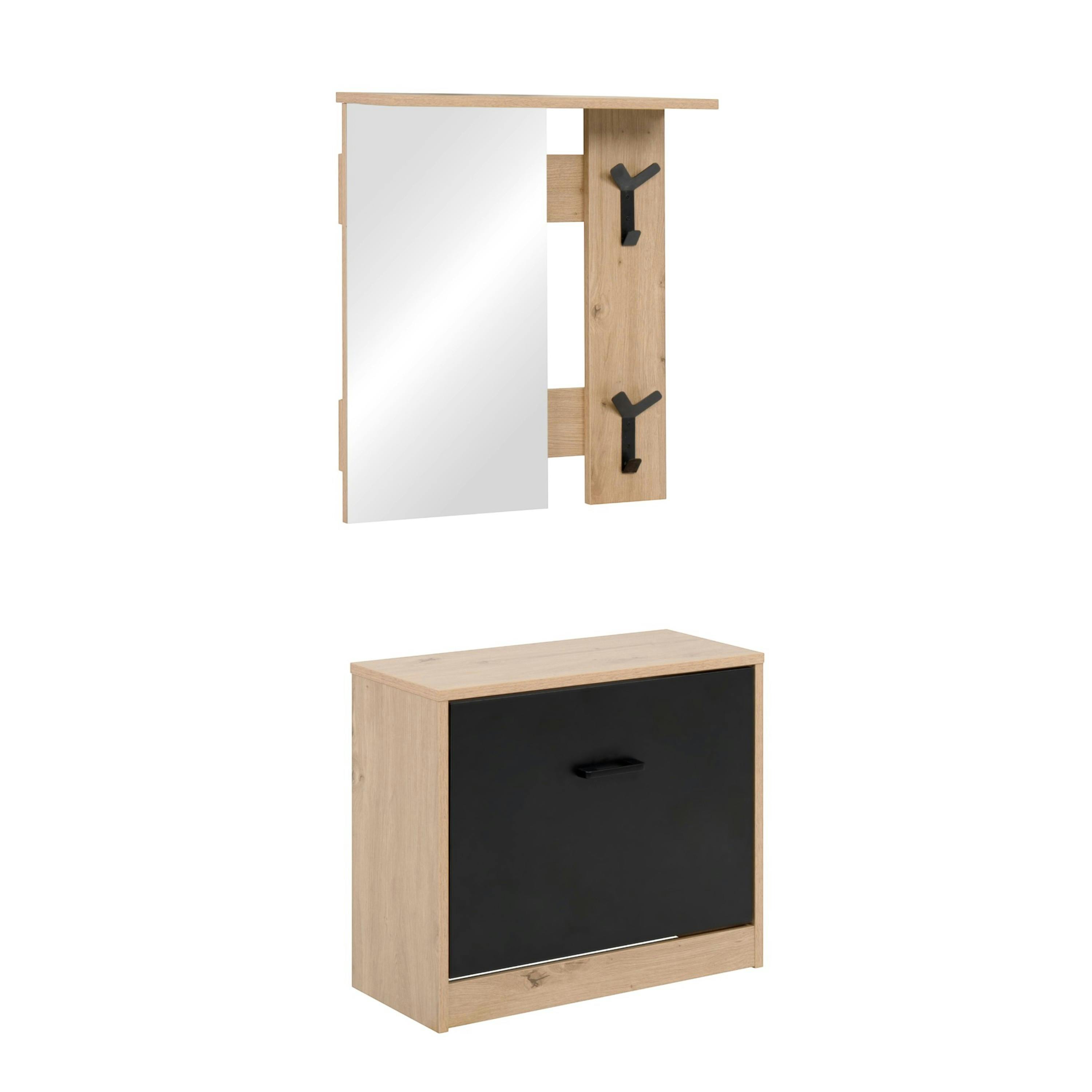 Vestiaire d'entrée noir avec meuble à chaussures et miroir ALVA