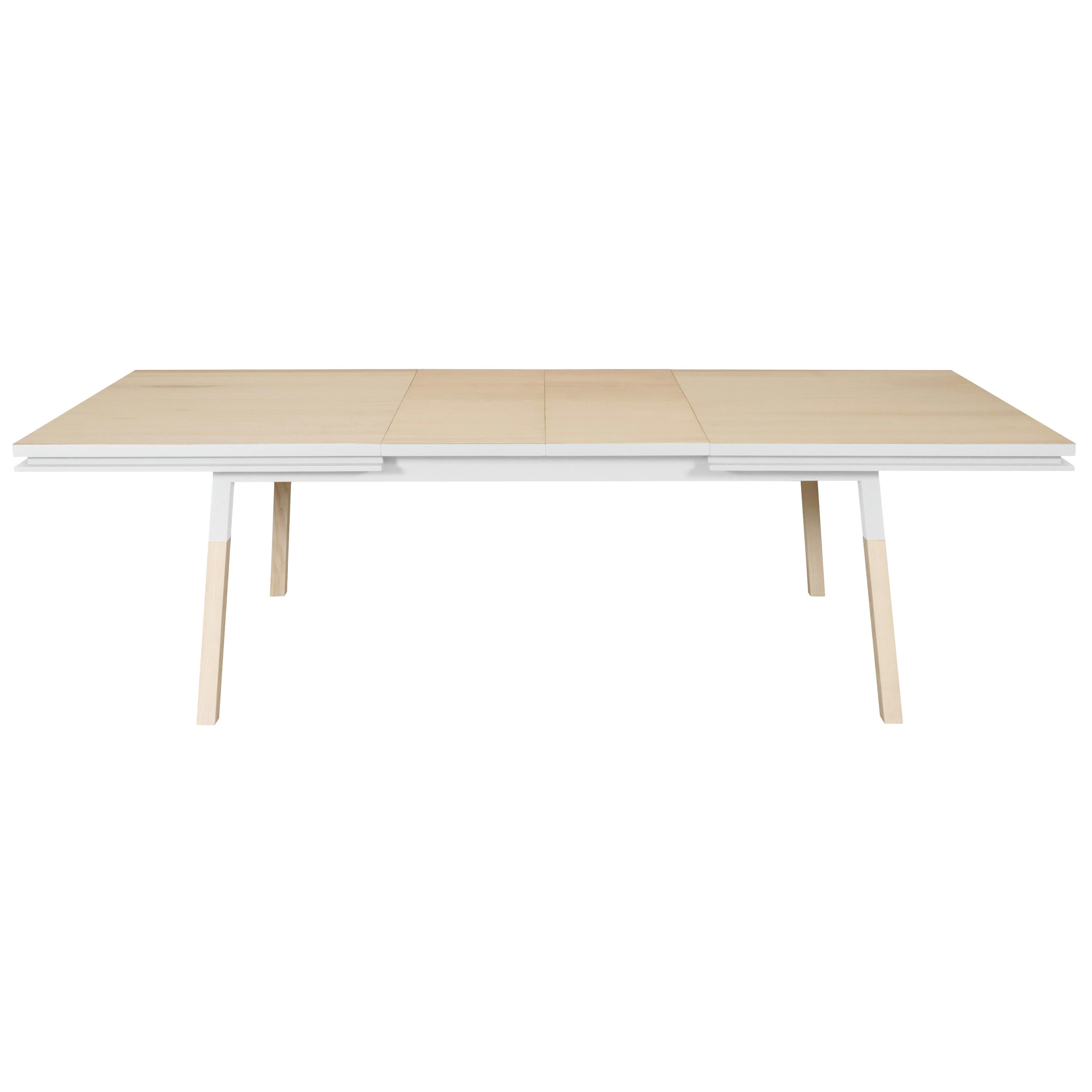 EGEE - Table 220x120 cm en frêne massif, 2 rallonges blanc balisson